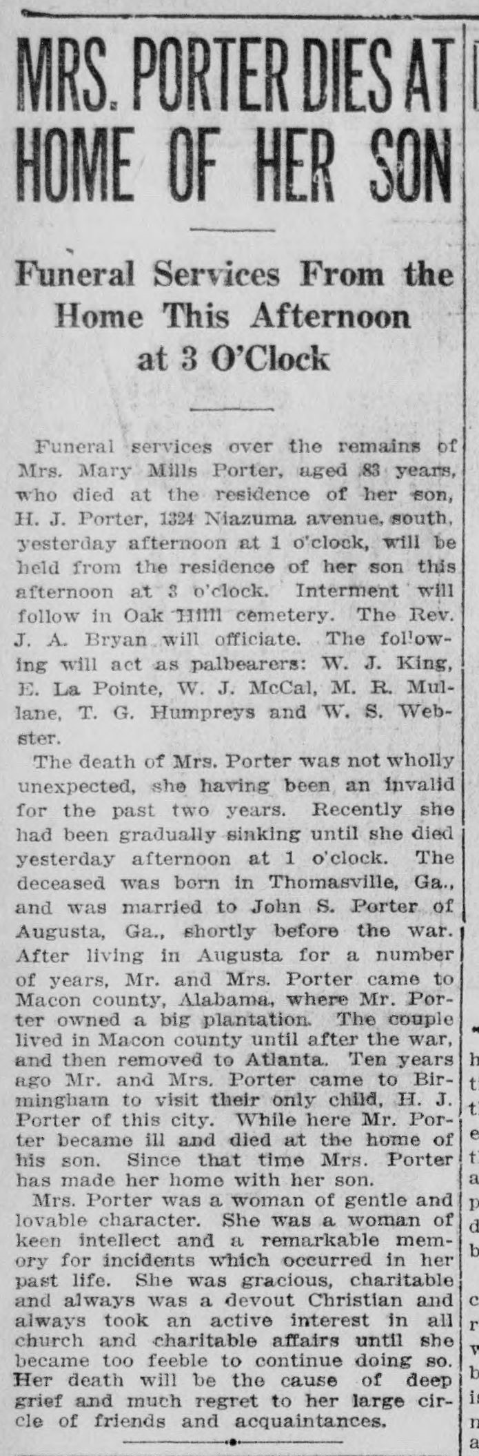 Mary Mills Porter obituary